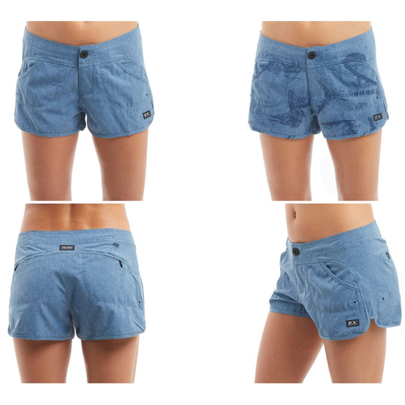 Pelagic Pants - Pelagic Shorts Deep Sea Shorts Womens NEW Size 4 Smokey Blue Gyotaku Fish